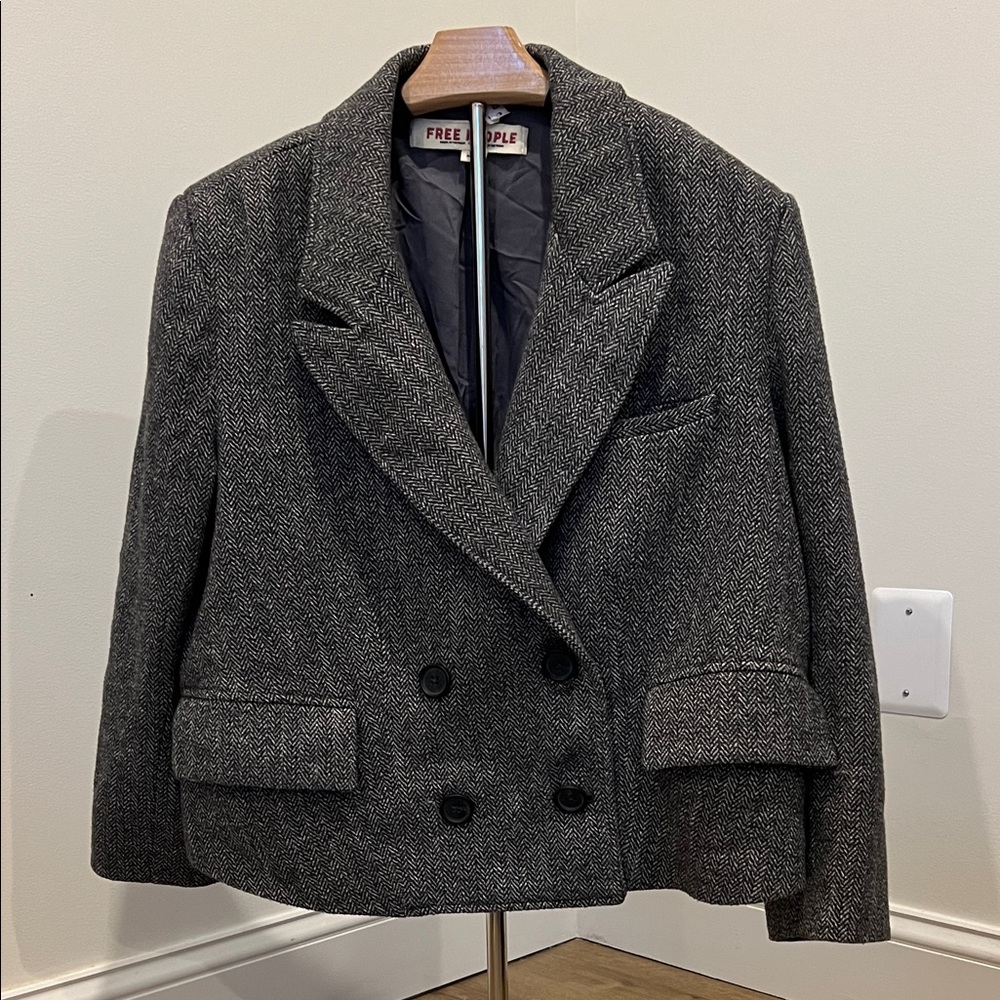 Free People Womens Herringbone Cropped Blazer Medium
